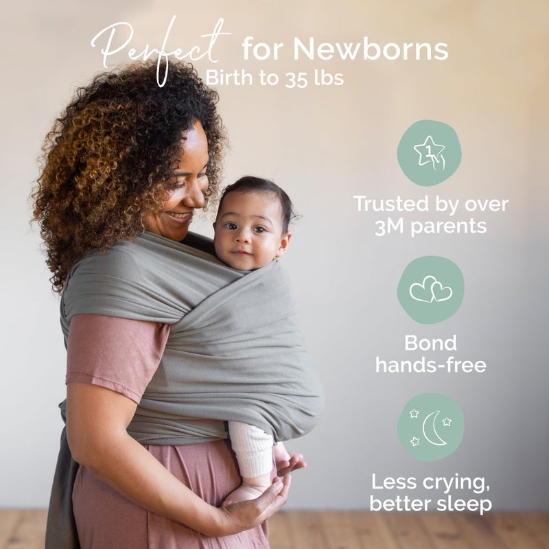 Boba Baby Wrap Carrier - Original Baby Sling Carrier for Newborns (7-35 lbs)  Soft  Secure  Hands-Free & Ergonomic  Ideal for Comfortable Bonding  New Parents (Grey) - Image 2